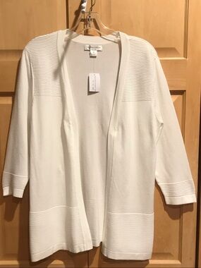 New Christopher & Banks White Open-Front Ribbed Cardigan